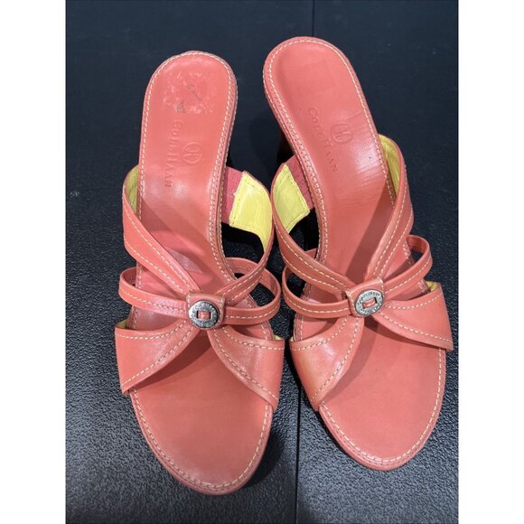 Cole Haan Kitten Heel Sandals Womens 7B Coral‎ Leather Slides Strappy Y2K Charm - Picture 3 of 7